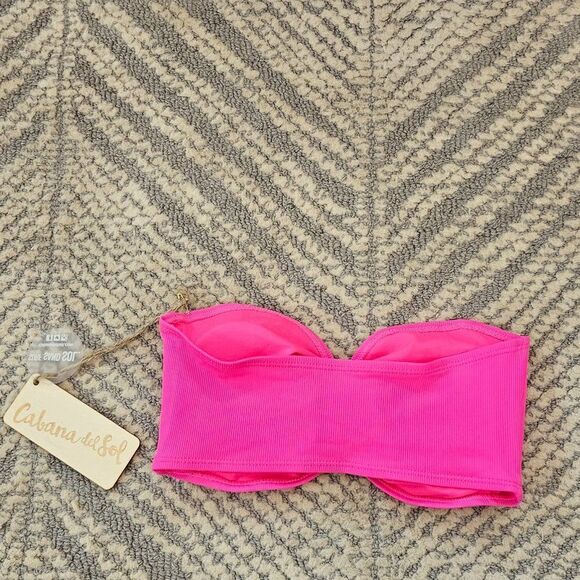 Cabana Del Sol Pink Ring Bandeau Bikini Top For Women's Size Medium - Picture 4 of 8